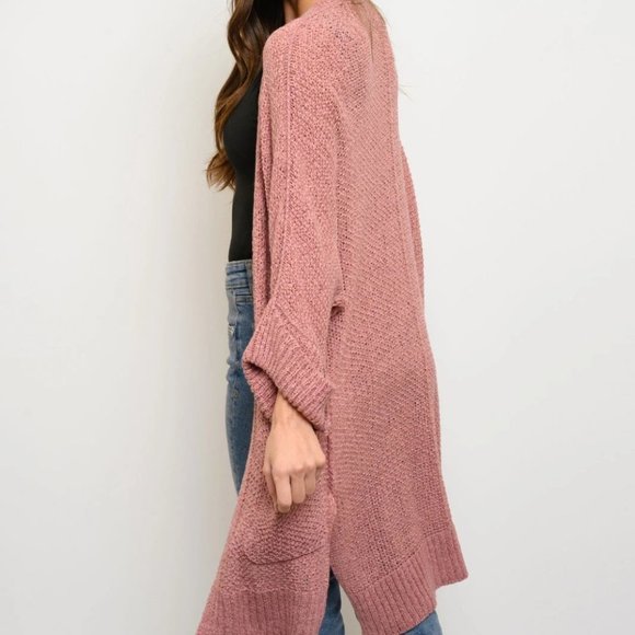 WOMEN'S LONG SLEEVE SIDE SLITS POCKETS CARDIGAN - Picture 3 of 4